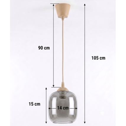 Brilagi - LED-pendel med ledning RETRO GLASS 1xE27/60W/230V Ø 14 cm beige/røggrå