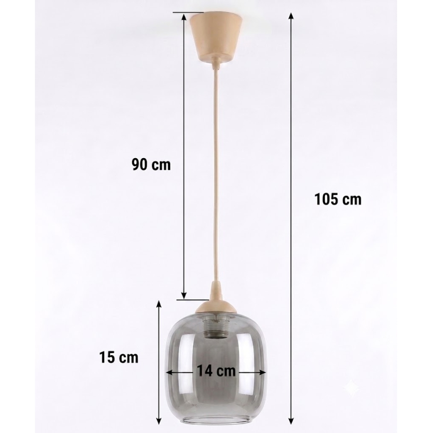 Brilagi - LED-pendel med ledning RETRO GLASS 1xE27/60W/230V Ø 14 cm beige/røggrå