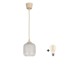 Brilagi - LED-pendel med wire RETRO GLASS 1xE27/60W/230V Ø 14 cm beige/hvid