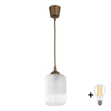 Brilagi - LED-pendel med wire RETRO GLASS 1xE27/60W/230V Ø 14 cm brun/hvid