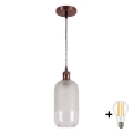 Brilagi - LED-pendel med wire RETRO GLASS 1xE27/60W/230V Ø 14 cm kobber/hvid