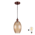 Brilagi - LED-pendel med wire RETRO GLASS 1xE27/60W/230V Ø 17 cm kobber/røget beige