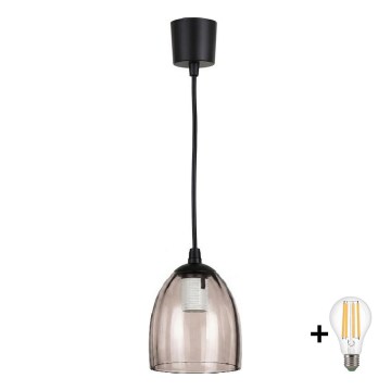 Brilagi - LED-pendel med wire RETRO GLASS 1xE27/60W/230V Ø 17 cm sort/røget beige