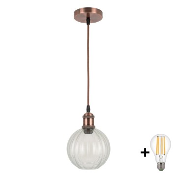 Brilagi - LED-pendel med wire RETRO GLASS 1xE27/60W/230V Ø 18 cm kobberfarvet/klar