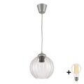 Brilagi - LED-pendel med wire RETRO GLASS 1xE27/60W/230V Ø 18 cm sølv/klart