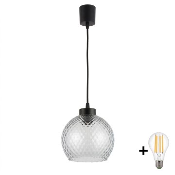Brilagi - LED-pendel med wire RETRO GLASS 1xE27/60W/230V Ø 25 cm sort/røget grå