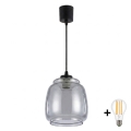 Brilagi - LED-pendel med wire RETRO GLASS 1xE27/60W/230V Ø 26 cm sort/røget grå