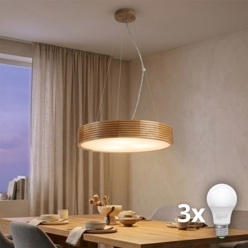Brilagi - LED-pendel med wireophæng CARVALHO MODERN 3xE27/60W/230V egetræ Ø 47,5 cm