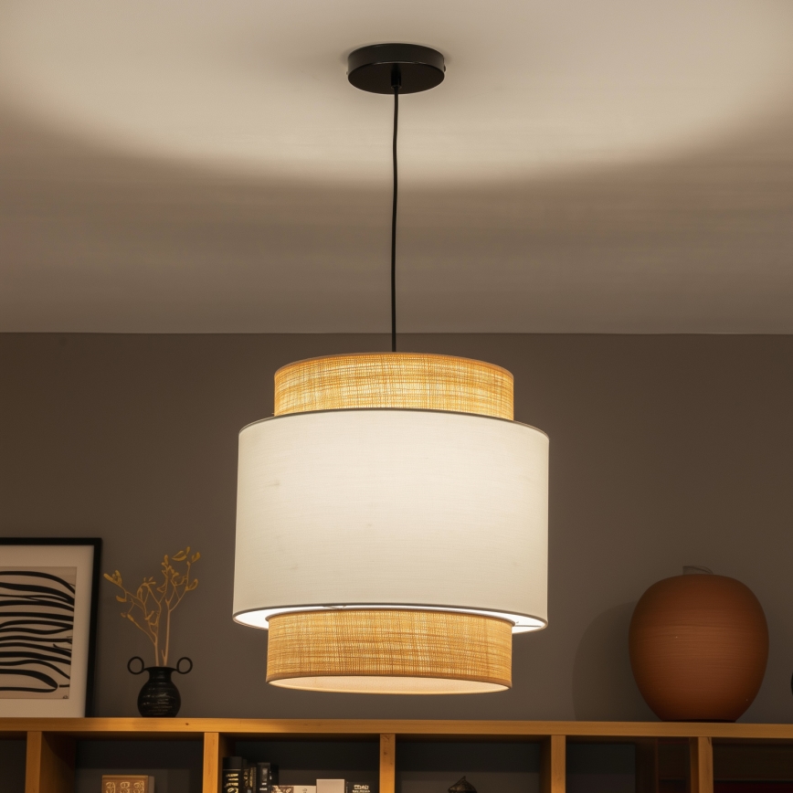 Brilagi - LED-pendel med wireophæng CERIA 1xE27/40W/230V Ø 40 cm sort/beige/hvid