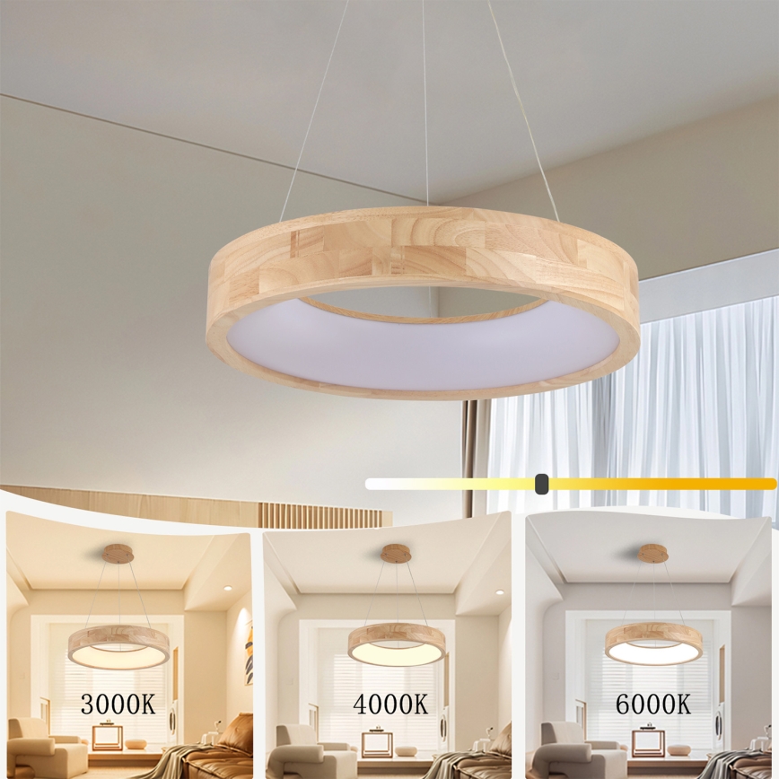 Brilagi - LED-pendel på wire FALCON WOOD LED/30W/230V 3000/4000/6000K Ø 45 cm træ