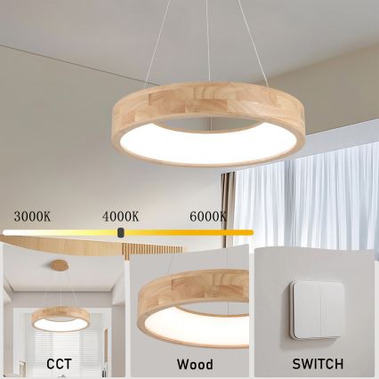 Brilagi - LED-pendel på wire FALCON WOOD LED/30W/230V 3000/4000/6000K Ø 45 cm træ