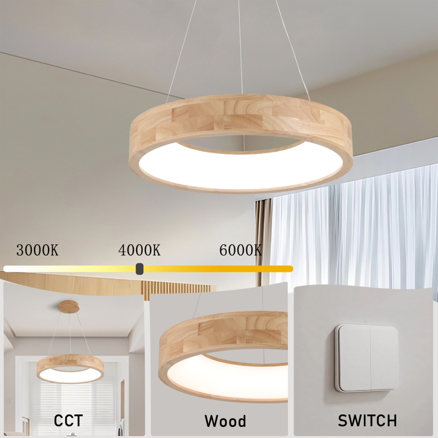 Brilagi - LED-pendel på wire FALCON WOOD LED/30W/230V 3000/4000/6000K Ø 45 cm træ