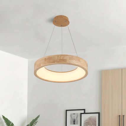 Brilagi - LED-pendel på wire FALCON WOOD LED/30W/230V 3000/4000/6000K Ø 45 cm træ