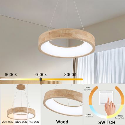 Brilagi - LED-pendel på wire FALCON WOOD LED/30W/230V 3000/4000/6000K Ø 45 cm træ