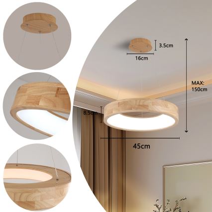 Brilagi - LED-pendel på wire FALCON WOOD LED/30W/230V 3000/4000/6000K Ø 45 cm træ