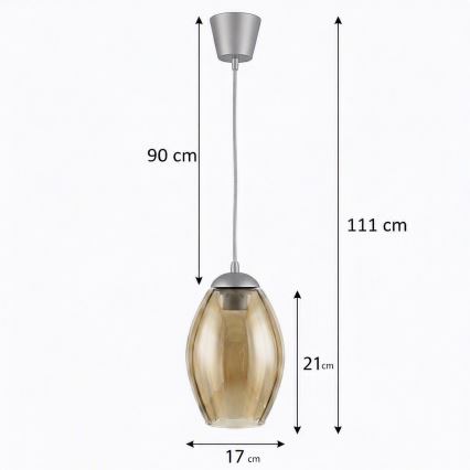 Brilagi - LED-pendel på kabel RETRO GLASS 1xE27/60W/230V Ø 17 cm sølv/røget beige