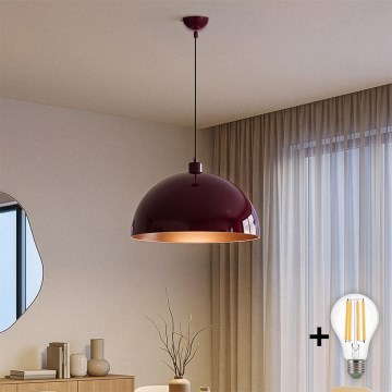 Brilagi - LED-pendel med wireophæng METALO 1xE27/40W/230V Ø 40 cm bordeaux/kobberfarvet