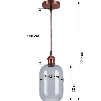 Brilagi - LED-pendel på kabel RETRO GLASS 1xE27/60W/230V Ø 14 cm kobber/røget grå