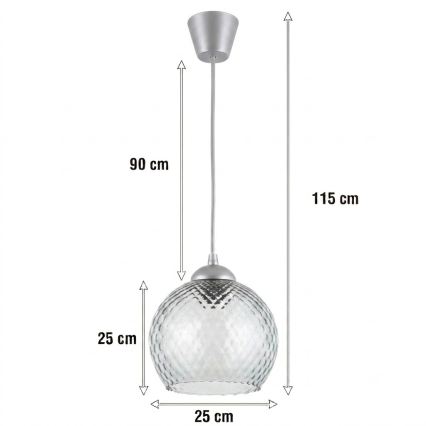 Brilagi - LED-pendel på kabel RETRO GLASS 1xE27/60W/230V Ø 25 cm sølv/røggrå