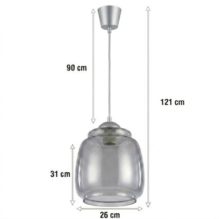 Brilagi - RETRO GLASS LED-pendel på kabel 1xE27/60W/230V Ø 26 cm sølv/røget grå