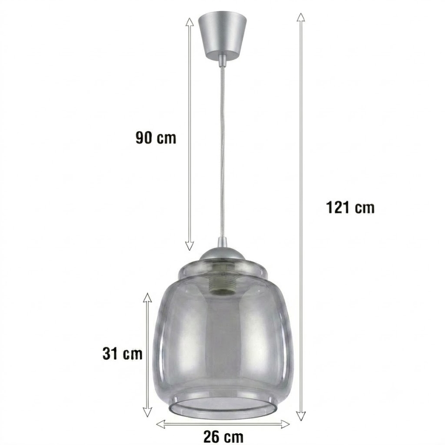 Brilagi - RETRO GLASS LED-pendel på kabel 1xE27/60W/230V Ø 26 cm sølv/røget grå