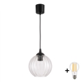 Brilagi - LED-pendel med wireophæng RETRO GLAS 1xE27/60W/230V Ø 18 cm sort/klar