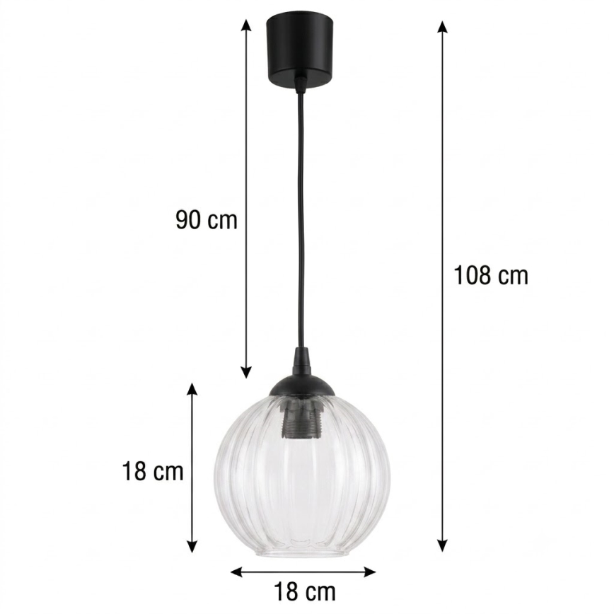Brilagi - LED-pendel med wireophæng RETRO GLAS 1xE27/60W/230V Ø 18 cm sort/klar