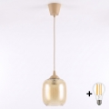 Brilagi - LED-pendel med wireophæng RETRO GLASS 1xE27/60W/230V Ø 14 cm beige/røget brun