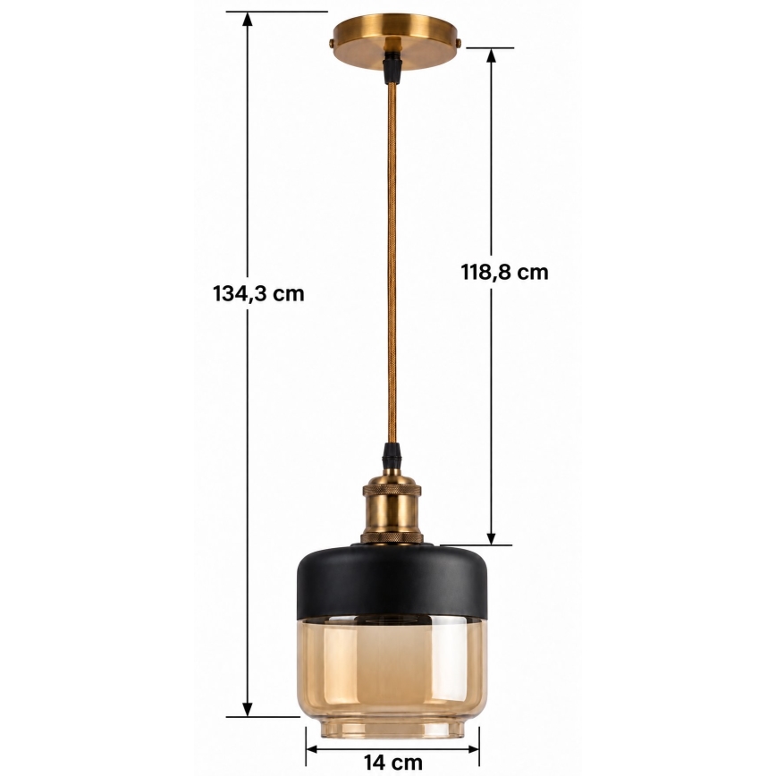 BRILAGI - LED-pendel på ledning RETRO GLASS 1xE27/60W/230V Ø 14 cm guld/røgfarvet beige
