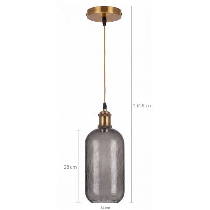 BRILAGI - LED-pendel på kabel RETRO GLASS 1xE27/60W/230V Ø 14 cm guld/røget grå