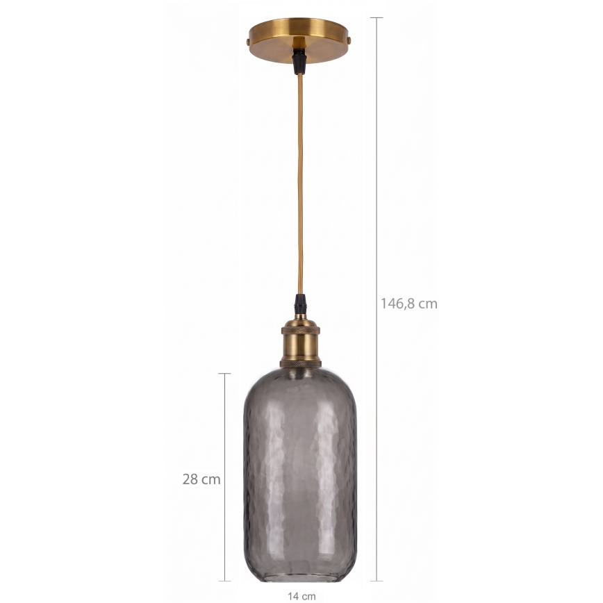 BRILAGI - LED-pendel på kabel RETRO GLASS 1xE27/60W/230V Ø 14 cm guld/røget grå
