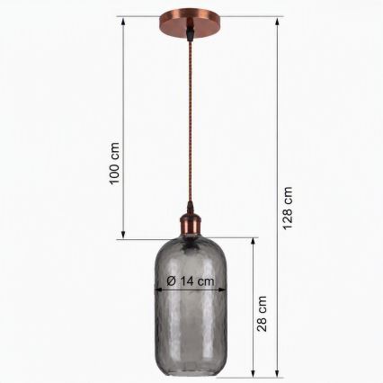 Brilagi - LED-pendel på wire RETRO GLASS 1xE27/60W/230V Ø 14 cm kobber/røggrå