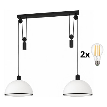 BRILAGI - LED-pendel med wireophæng RETRO GLASS 2xE27/40W/230V sort/hvid