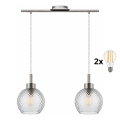 BRILAGI - LED-pendel med wireophæng RETRO GLASS 2xE27/60W/230V mat krom/røggrå