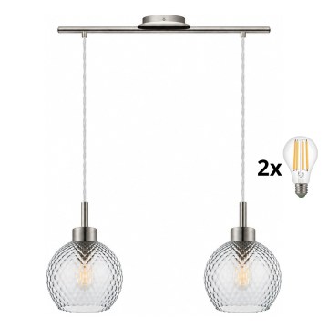 BRILAGI - LED-pendel med wireophæng RETRO GLASS 2xE27/60W/230V mat krom/røggrå