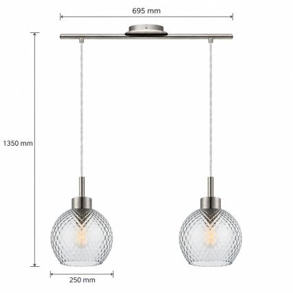 BRILAGI - LED-pendel med wireophæng RETRO GLASS 2xE27/60W/230V mat krom/røggrå
