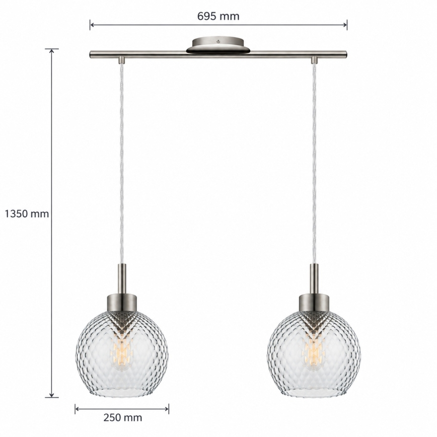 BRILAGI - LED-pendel med wireophæng RETRO GLASS 2xE27/60W/230V mat krom/røggrå