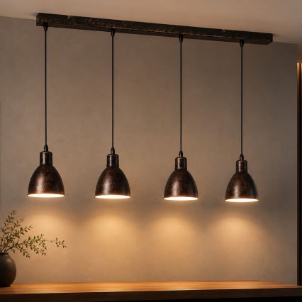 Brilagi - LED-pendel med wireophæng RIDDY 4xE27/60W/230V kobber/patina
