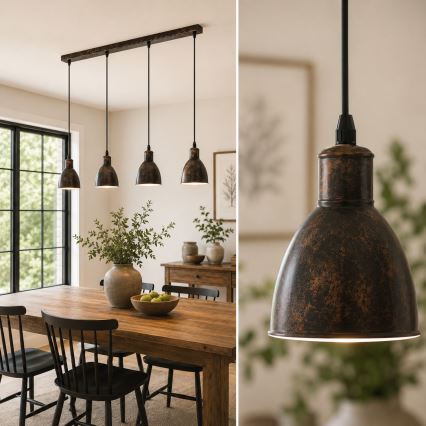 Brilagi - LED-pendel med wireophæng RIDDY 4xE27/60W/230V kobber/patina