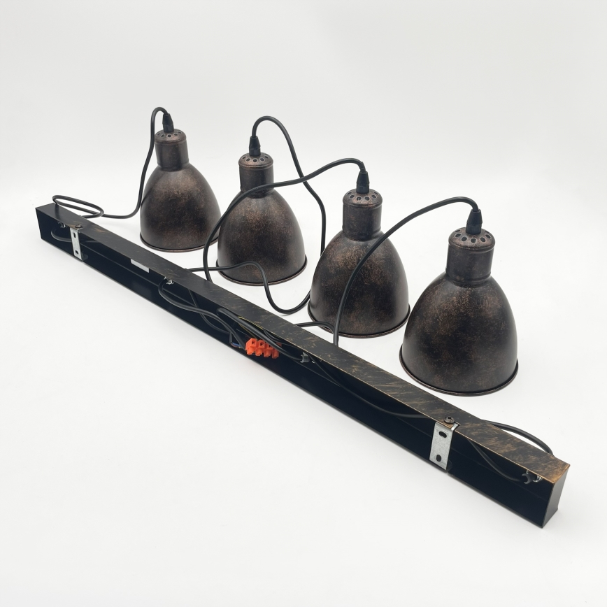 Brilagi - LED-pendel med wireophæng RIDDY 4xE27/60W/230V kobber/patina