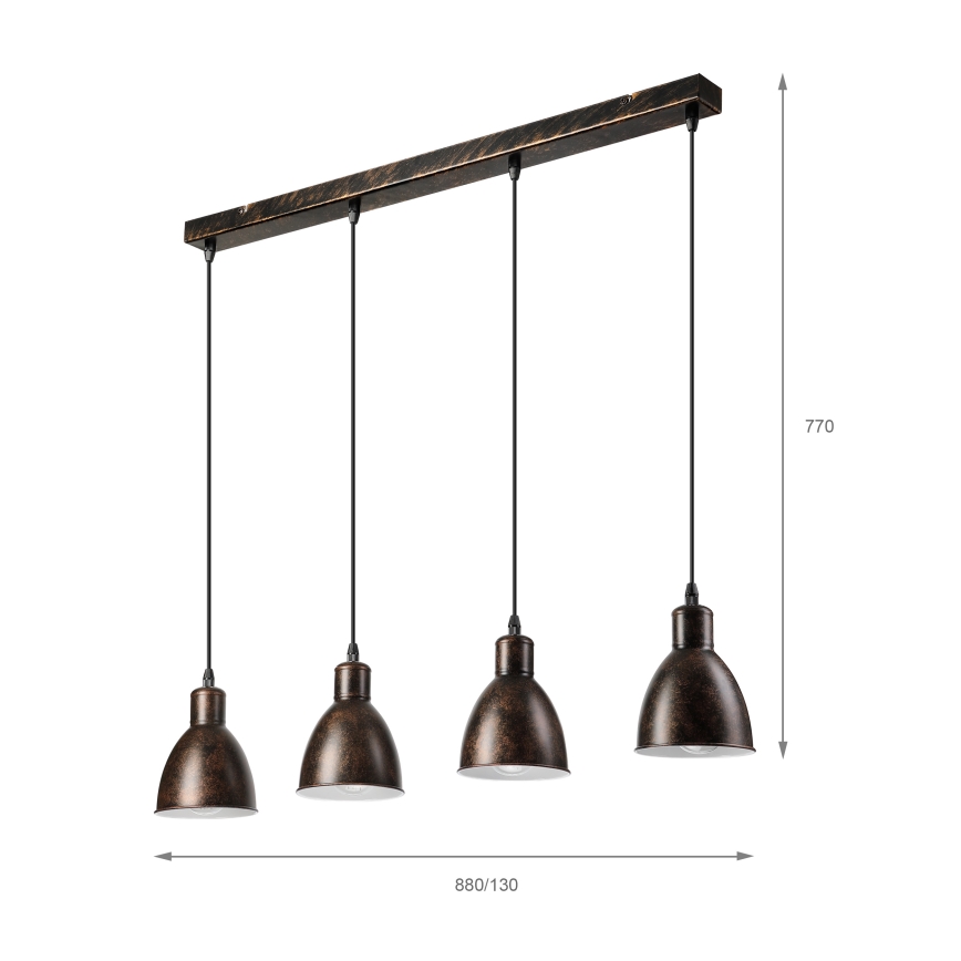 Brilagi - LED-pendel med wireophæng RIDDY 4xE27/60W/230V kobber/patina