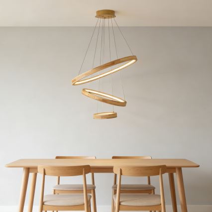 Brilagi - LED-pendel med wireophæng UMEA WOOD LED/45W/230V Ø 60 cm træ