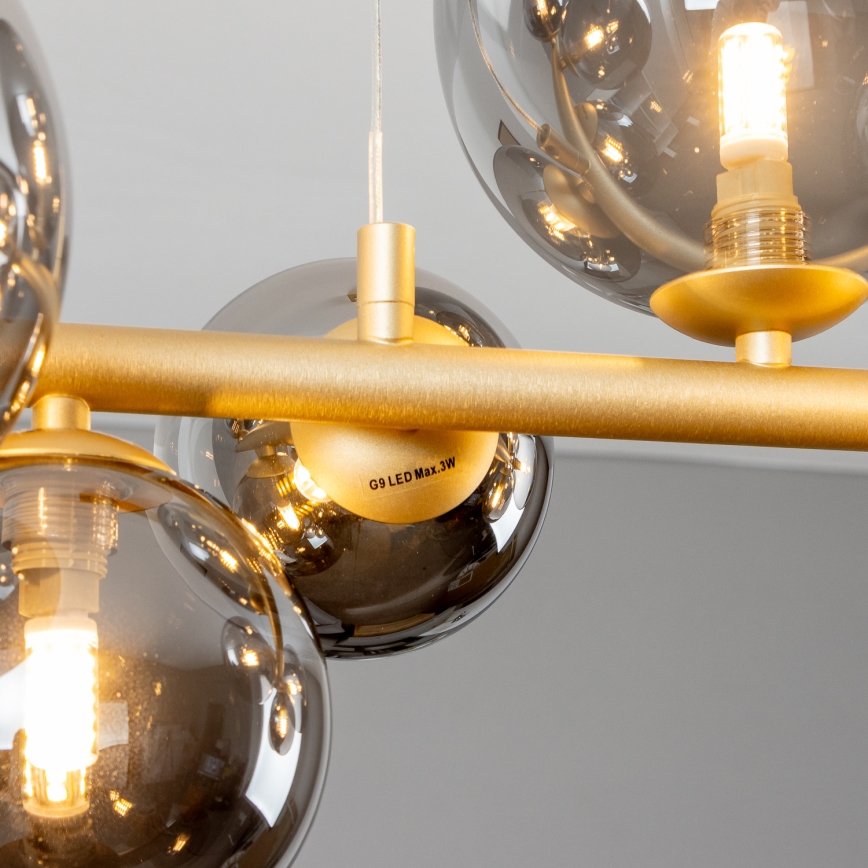Brilagi - LED pendel MILLA 10xG9/3W/230V guldfarvet/røget