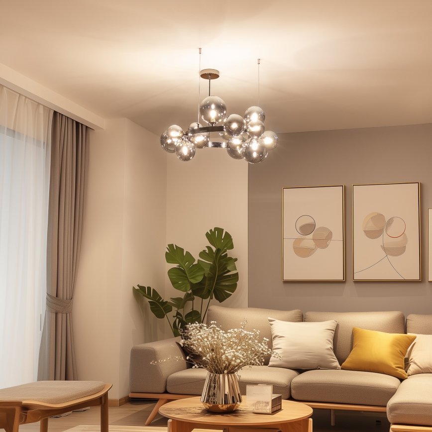 Brilagi - LED pendel MILLA 15xG9/3W/230V skinnende krom/røget