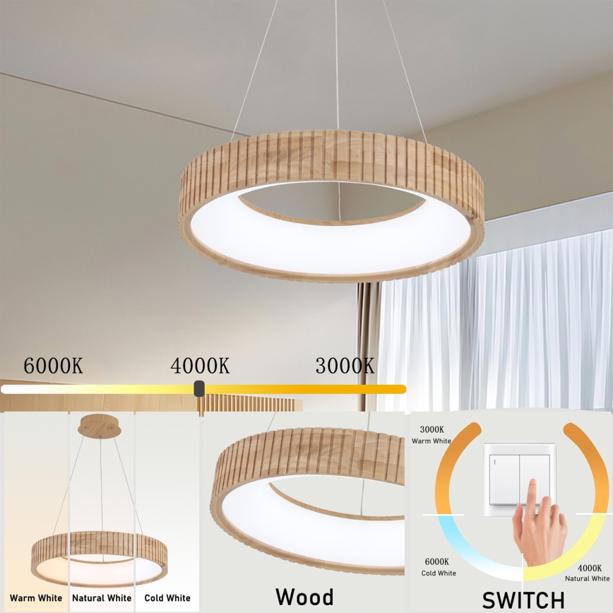 Brilagi - LED-pendel på wire FALCON WOOD MODERN LED/30W/230V 3000/4000/6000K Ø 45 cm træ