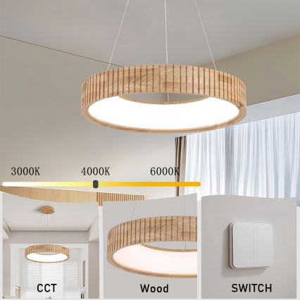 Brilagi - LED-pendel på wire FALCON WOOD MODERN LED/30W/230V 3000/4000/6000K Ø 45 cm træ