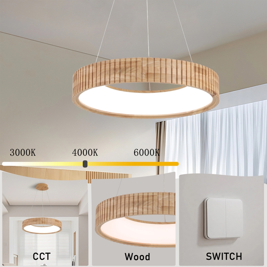 Brilagi - LED-pendel på wire FALCON WOOD MODERN LED/30W/230V 3000/4000/6000K Ø 45 cm træ
