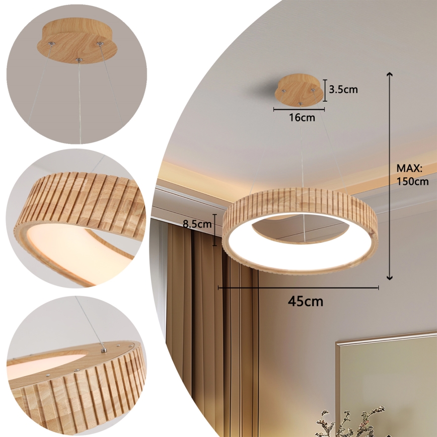 Brilagi - LED-pendel på wire FALCON WOOD MODERN LED/30W/230V 3000/4000/6000K Ø 45 cm træ