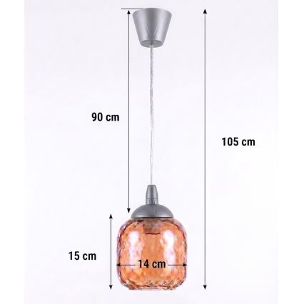 Brilagi - LED-pendel med wireophæng RETRO GLASS 1xE27/60W/230V Ø 14 cm sølv/røgbrun