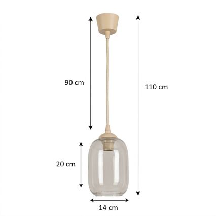 BRILAGI - LED-pendel på ledning RETRO GLASS 1xE27/60W/230V Ø 14 cm beige/røget grå